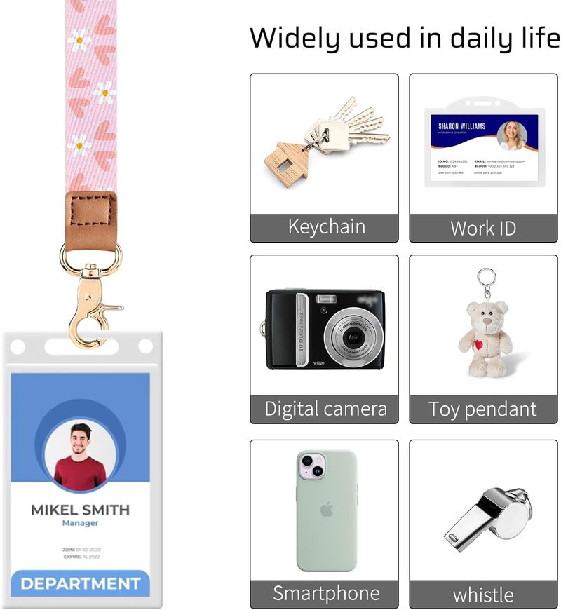 Knagsfa Lanyards for Keys, Neck Lanyards for ID Badges with Metal Hook, Cute Keychain Lanyard for Women, Pink Heart Flower - Image 2